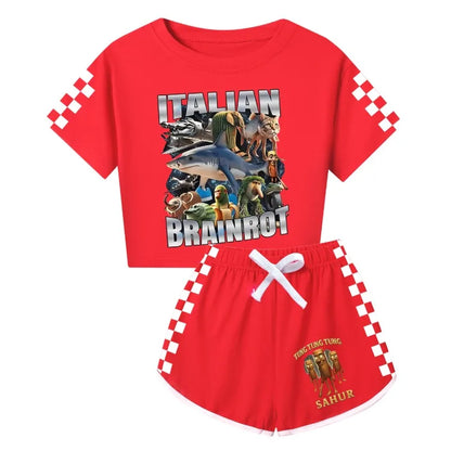 Italian Brainrot Meme Clothes Kids Cartoon Tung Sahur Pajama Sets Boys Long Sleeve Tops Legging 2pcs Set Girls Casual Sleepwear