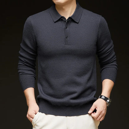 Fashion Autumn And Winter New Cashmere Sweater Men's High Quality Pullover Casual Loose POLO Knitted Bottom Shirt Jacket Shirt