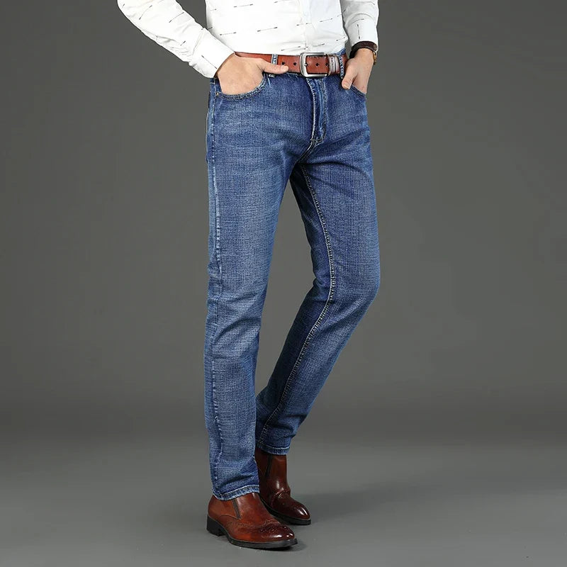 Classic Business casual Jeans men 2026 New Fashion Blue Slim Stretch Denim Trousers Male high pants men Clothing