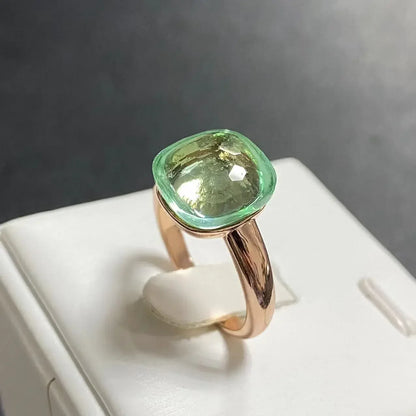 Trendy 12.6mm Flat Rose Gold Ring 35 Candy Colors Green Amethyst Turquoise Crystal Jewelry Gift for Women