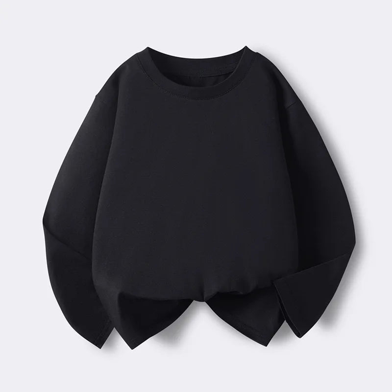 1pcs Spring Autumn Children's Pure Cotton Long Sleeve T-shirts Solid Color Boys Girls Tops Kids Baby Leisure Tee Student Clothes