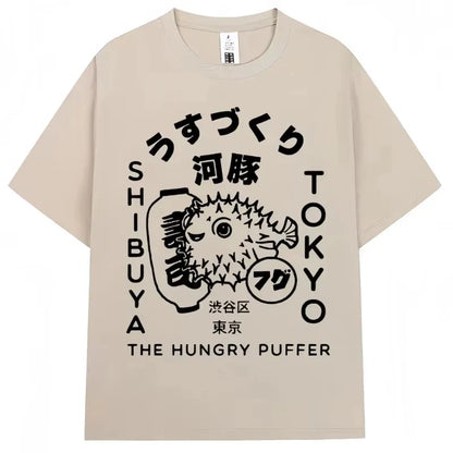 Japanese Style Hokkaido Wave Vintage T-shirt Men Women Harajuku Fashion High Quality T Shirts Oversized Cotton Summer Tee Shirt