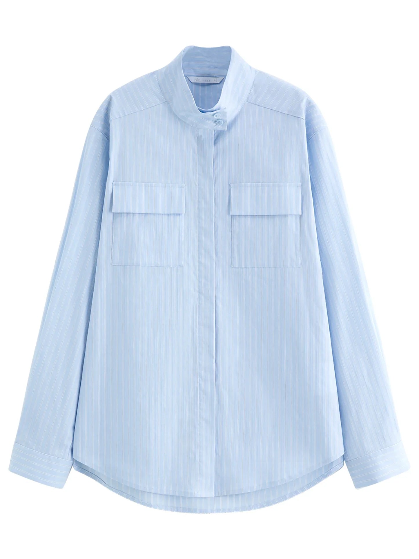 2026 Spring Women's Relaxed Fit Stand Collar Shirt Soft Touch Oversized Blouse White Blue Healing Commute Minimalist Style