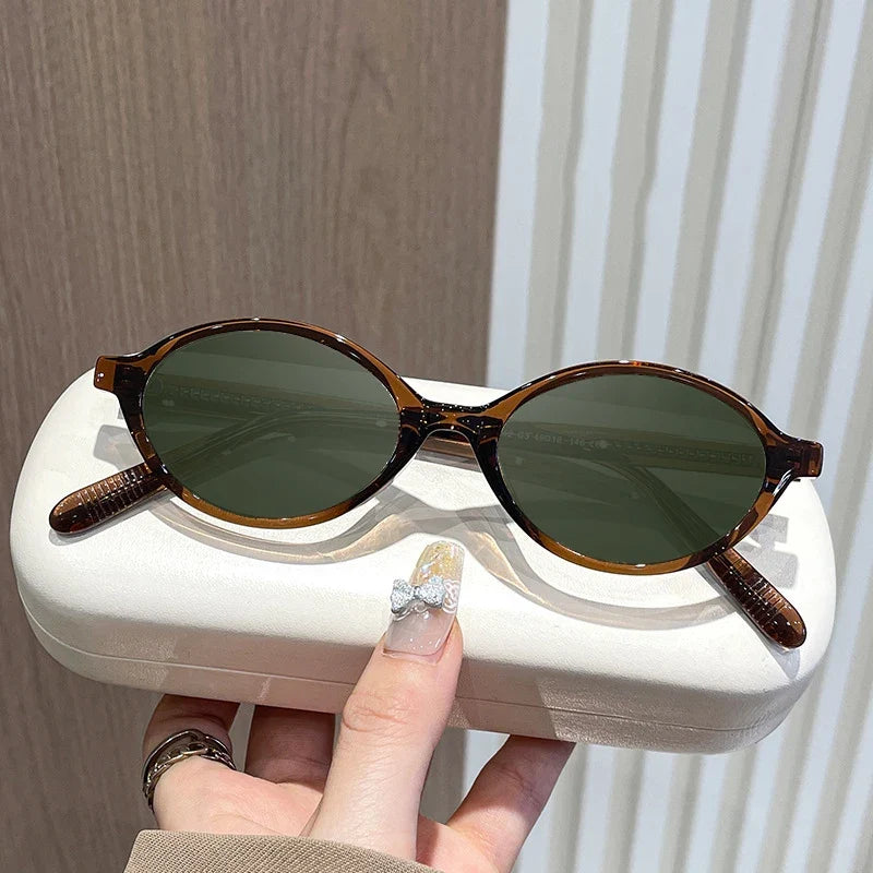 Simple Geometric Oval Small Frame Retro Design Women's Polarized Sunglasses UV Protection Customizable Prescription K9142
