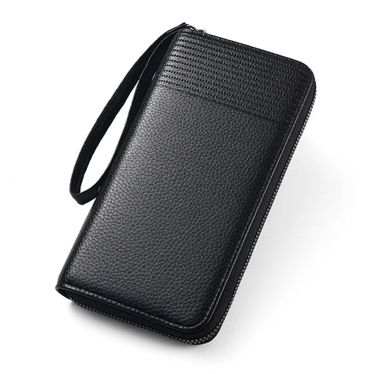 Nouveau portefeuille long pour homme de couleur, anti-RFID, organisateur de sac à main, portefeuille en cuir à fermeture éclair, porte-cartes d'identité et de crédit, nouvelle collection 2024