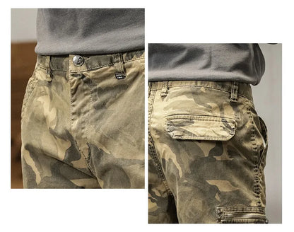 Length Men's Cargo Pant Cotton Stretch Casual Camouflage Trouser Male Camo Cuff Jogger Multi Zip Pocket Outfit Zipper Tied