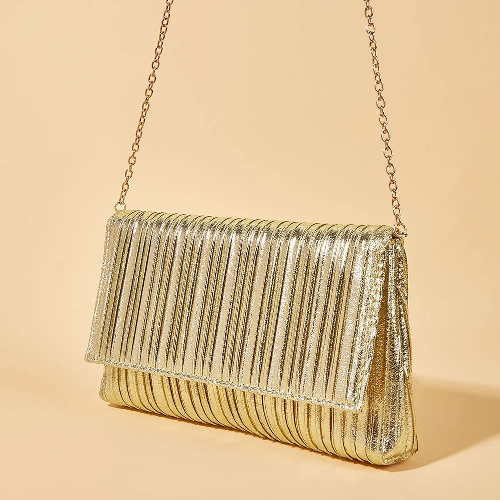 Luxury Envelope Banquet Bags Shiny Metallic PU Evening Clutch Bags High-end Flap Chain Shoulder Bag Women's Wedding Party Purses