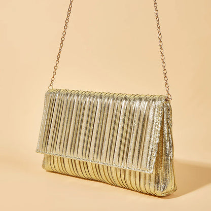 Luxury Envelope Banquet Bags Shiny Metallic PU Evening Clutch Bags High-end Flap Chain Shoulder Bag Women's Wedding Party Purses