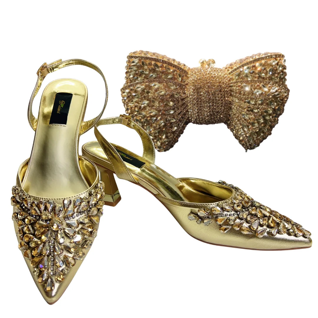 Women's Clutch Bag and Shoes Fairy Diamond High Heels Stylish Dress Shoes Pointed Toe Stiletto Heels Elegant Party Wedding Shoes