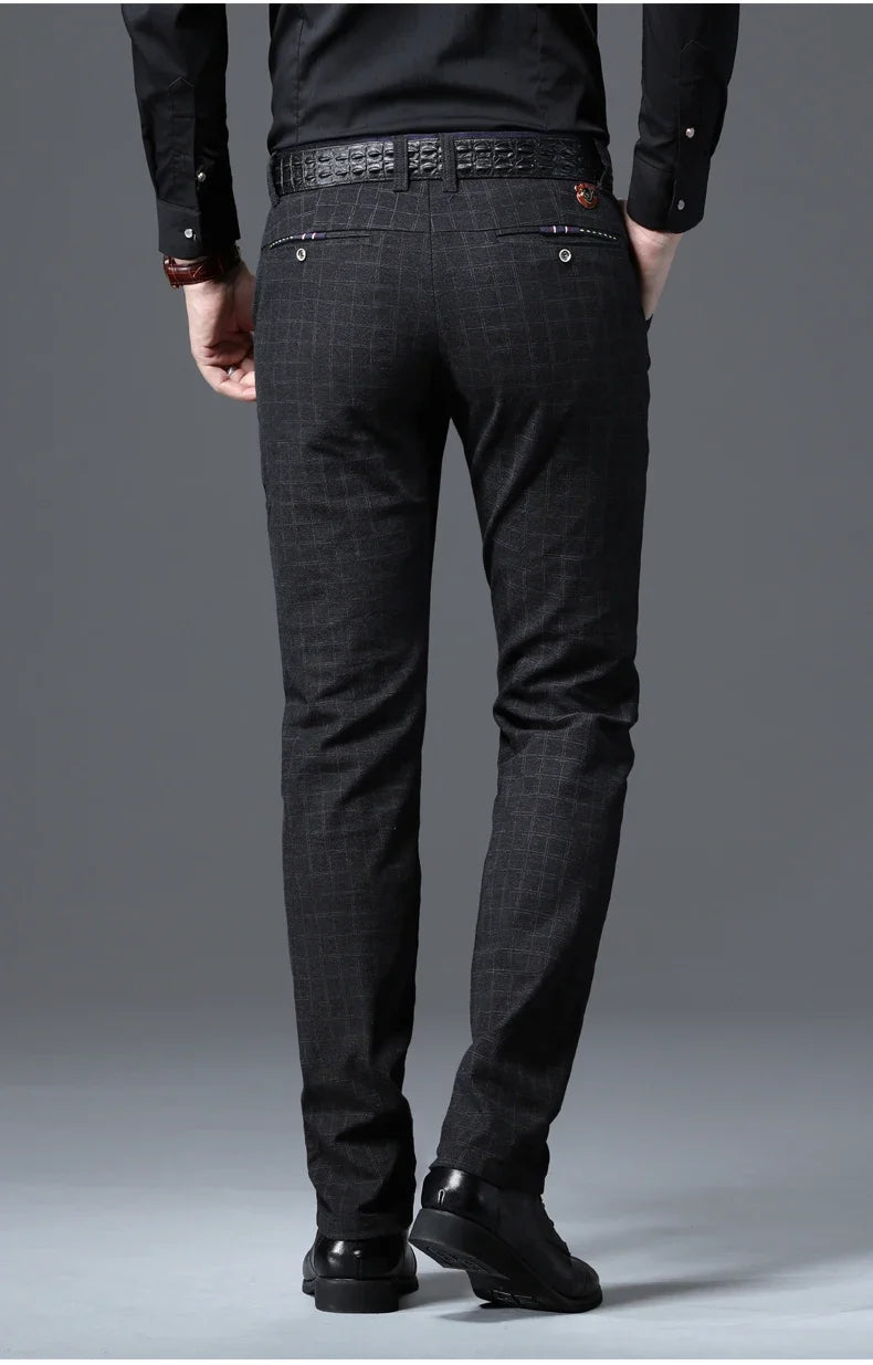 Men's Autumn New Classic Business Suit Pants Black Blue Fashionable Stretch Straight Slim Casual Trousers Brand Clothing Male