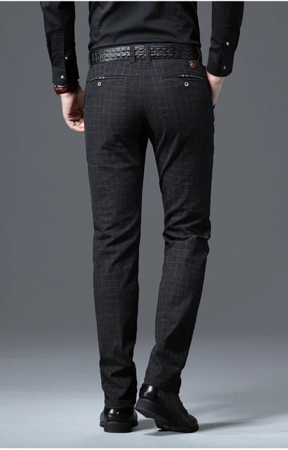 Men's Autumn New Classic Business Suit Pants Black Blue Fashionable Stretch Straight Slim Casual Trousers Brand Clothing Male