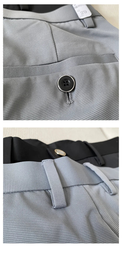 Summer New Light Thin Ice Silk Solid Color Casual Trousers High Quality Fashion Slim Fit Business Social Office Suit Pants