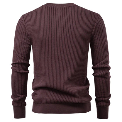 Men's Long Sleeve T-shirt Fall Winter Fashion Knit Slim Fit Polo Sweater Riibed Henry Collar Sweatershirt for Man