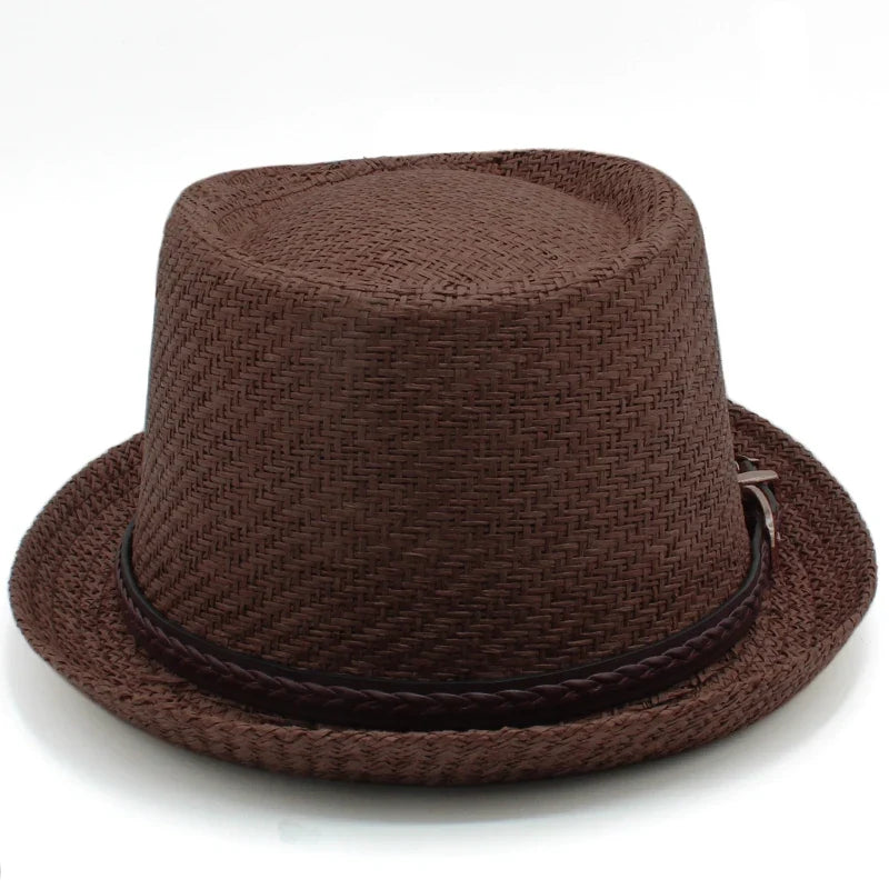Men Women Straw Pork Pie Hats Summer Sunhat Boater Caps Sailor Sombrero Beach Fedora Trilby Outdoor Travel US Size 7 1/4 UK L