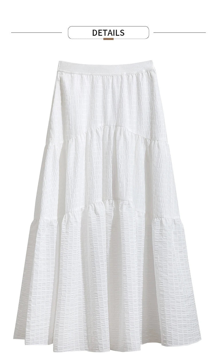 Minimalist Casual Halter Skirt Women 2025 Summer New Office Lady Solid Color Pockets Loose A line Cake Long Skirt 12542072