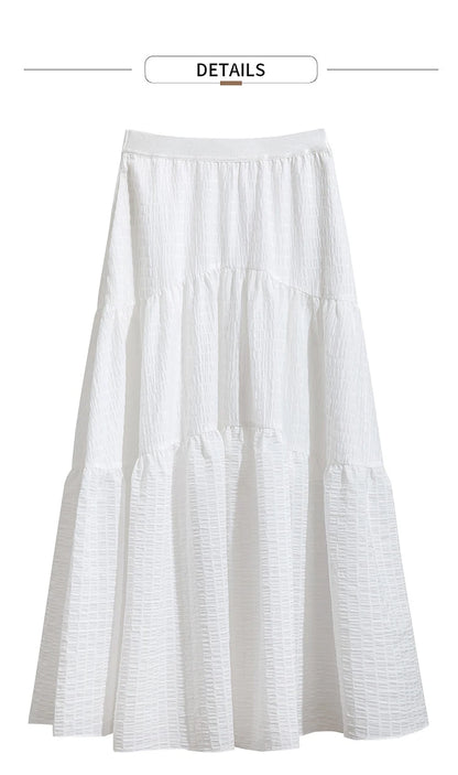 Minimalist Casual Halter Skirt Women 2025 Summer New Office Lady Solid Color Pockets Loose A line Cake Long Skirt 12542072