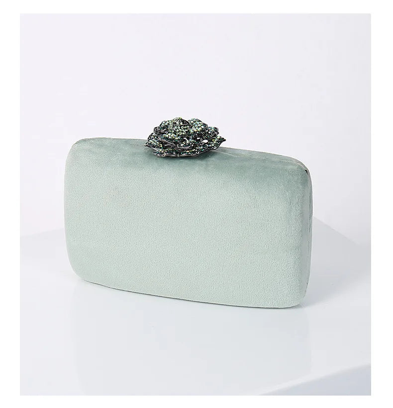 Diamonds Flower Velvet Evening Bag Women New Elegant Chain Banquet Dress Clutch Bag Ladies Wedding Dinner Party Box Small Purses