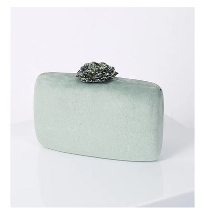 Diamonds Flower Velvet Evening Bag Women New Elegant Chain Banquet Dress Clutch Bag Ladies Wedding Dinner Party Box Small Purses