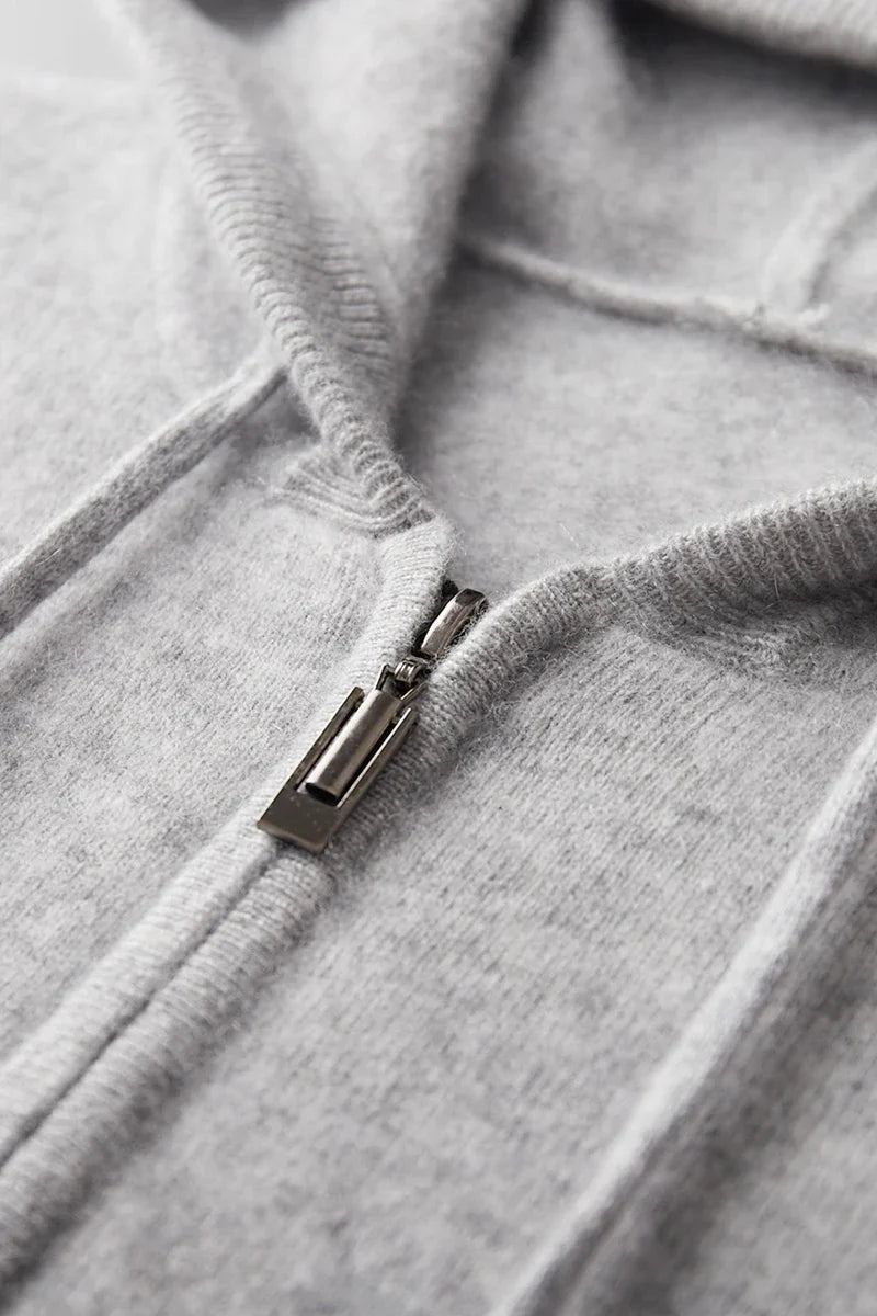 2025 New Men Knitted Plane Hooded Cardigan Cashmere Sweater Zipper Design Pocket Decoration High quality Thick Warmth Hoodie
