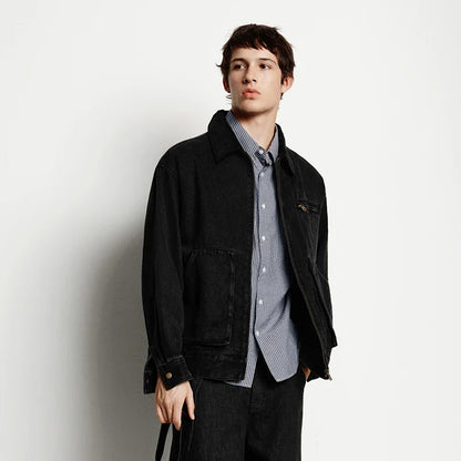 Denim Jacket Men Vintage Detroit Style Workwear Pure Cotton Casual Outdoor Coat 2025 Autumn Winter Fashion