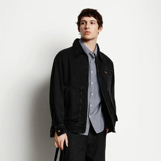 Denim Jacket Men Vintage Detroit Style Workwear Pure Cotton Casual Outdoor Coat 2025 Autumn Winter Fashion
