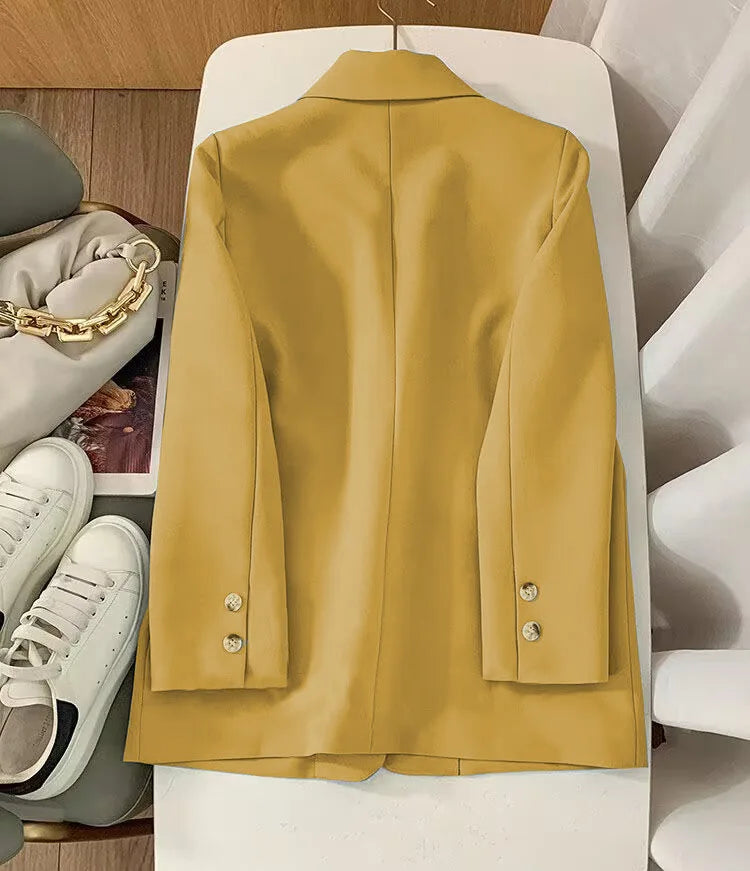 Elegant Orange Blazer for Women, Long Sleeve Jacket, Casual Slim Outerwear, Spring and Autumn Fashion, 2023