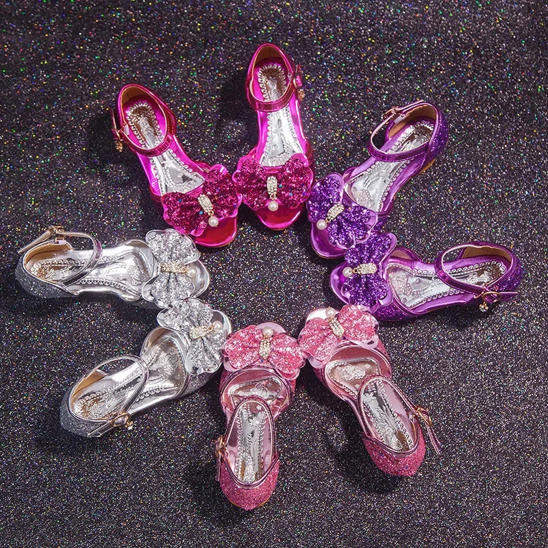Girls Sandals Summer 2023  New Children's Princess Shoes Little Girls High-heeled Bow-knot Crystal Sandals Party Dress Wedding