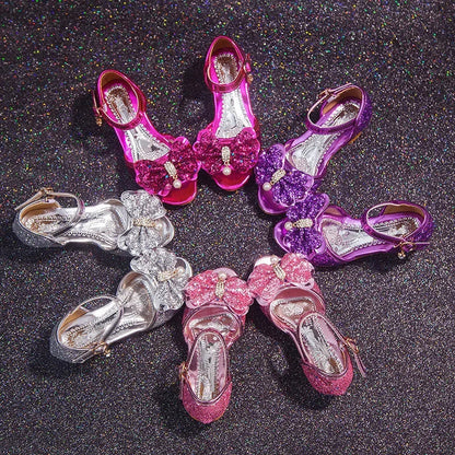 Girls Sandals Summer 2023  New Children's Princess Shoes Little Girls High-heeled Bow-knot Crystal Sandals Party Dress Wedding