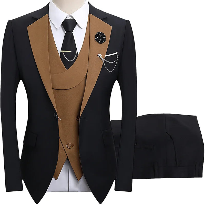 2026 men's dark green three piece suit, (Chinese size) slim fit jacket with vest and pants, wedding party set.
