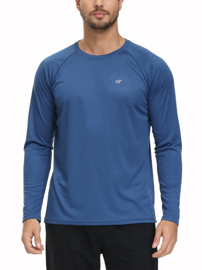 Men UPF 50+ Long Sleeve T-Shirt, Rash Guard Breathable Tops, Pullover Shirt for Sport Fishing Hiking Running Beach Surfing