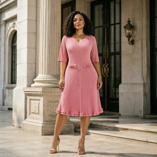 Miyake Pleated Dresses 2026 New Elegant V-Neck Fashion Plus Size Elastic European Women's Elegant Ball Gown Knee-Length Dress