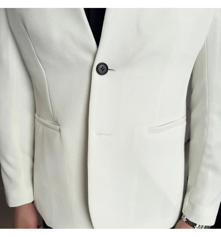 New Waffle Chinese Stand-Up Collar Blazers Men Slim Fit Business Casual Fashion Suits Jacket Formal Social Prom Party Tuxedos