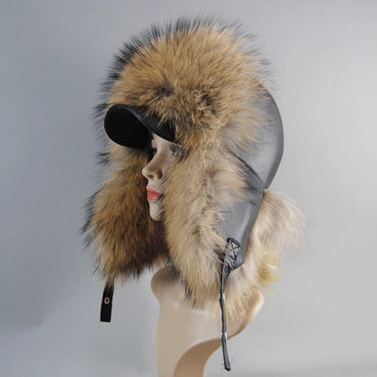 100% Real Fox Fur Hat Women's Russian Ushanka Aviator Trapper Snow Skiing Hat Caps Earflap Winter Raccoon Fur Bomber Hat