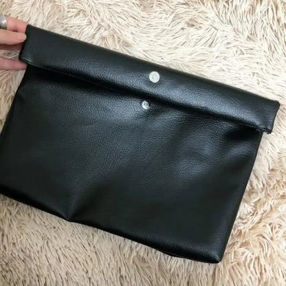 Simple Black Dull Handbag Rolled Edges Large Capacity Soft Texture Women's Casual Clutch Bag Vintage Artistic Style