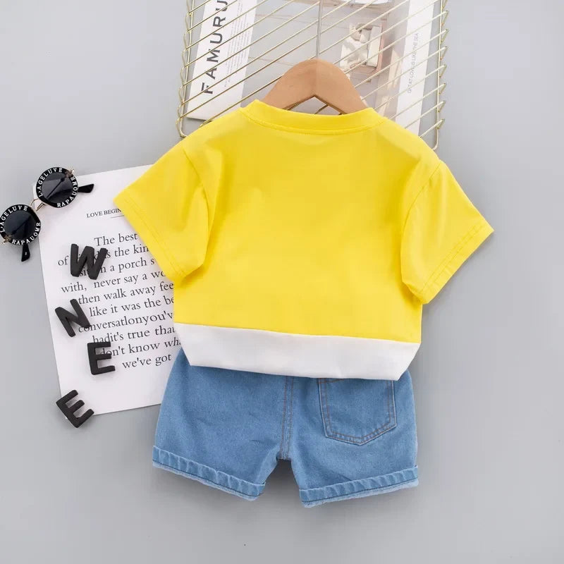 Fashion Cute Baby Boys Clothing Sets High-Quality Short T-Shirt + Denim Shorts 2-Piece Suits Summer Cotton
