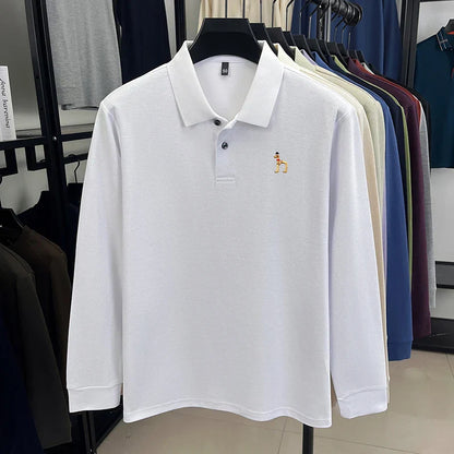 Original Brand Men's Polo Shirt 100 Cotton Lapel Dog Embroider Long Sleeve T-Shirt Autumn New Business Casual Handsome Men'swear