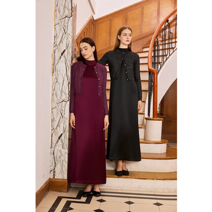 AP Women 2026 Autumn and Winter Modal Shirt and O Neck Acetate Satin Maxi Dress Lurex Cardigan High Quality Lady Clothing