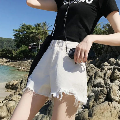 Black High-Waist A-Line Wide Leg Jeans Shorts for Women Summer 2026 Trendy Loose Fit Slimming Hot Pants Ladies Denim