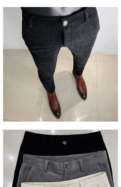 2025 Winter Men Suit Pants Woolen Thicken Keep Warm Formal Trousers Pantalones Hombre Solid Casual Slim Fit Pants Men Clothing