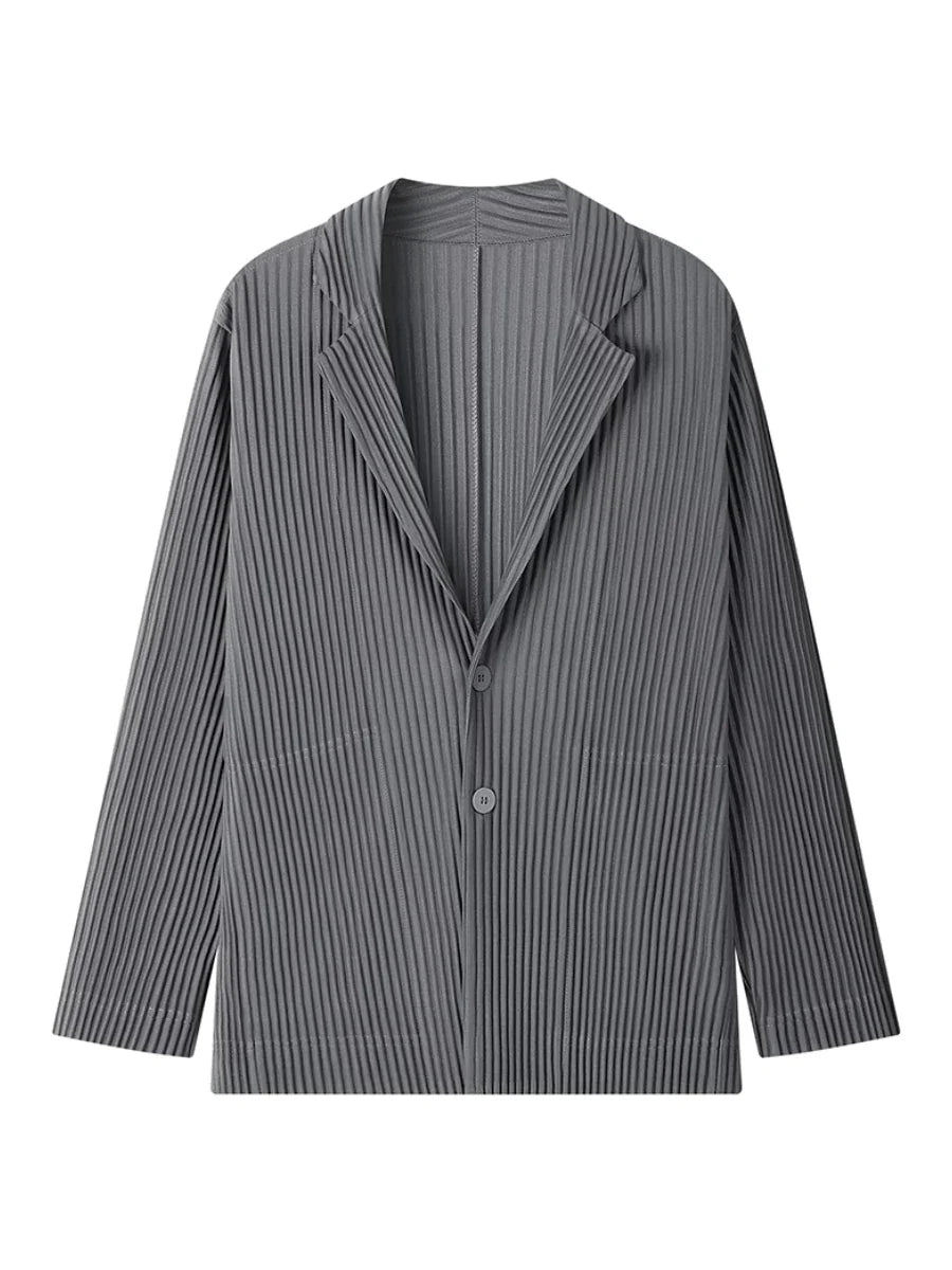 Miyake Pleated Men New Office Black Blazer Luxury High Fashion Suits Partially Lined Autumn Winter Coat