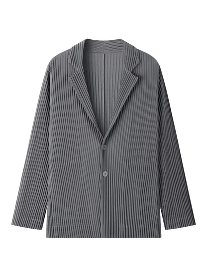 Miyake Pleated Men New Office Black Blazer Luxury High Fashion Suits Partially Lined Autumn Winter Coat