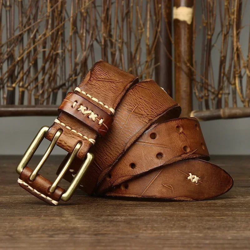 3.8CM Men High Quality Genuine Leather Brass Buckle Belt Luxury Designer Belts Men Pure Cowskin Fashion Strap Male Jeans for Man