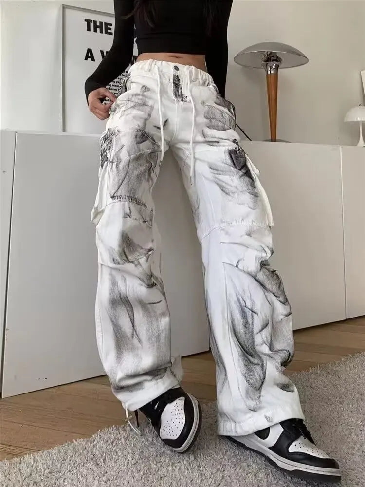 Women Jeans Wide Women's Jeans Span Shoujo Girl Style Denim Tier White Pants Jean Y2k Coquette Woman Clothing High Waist Pants