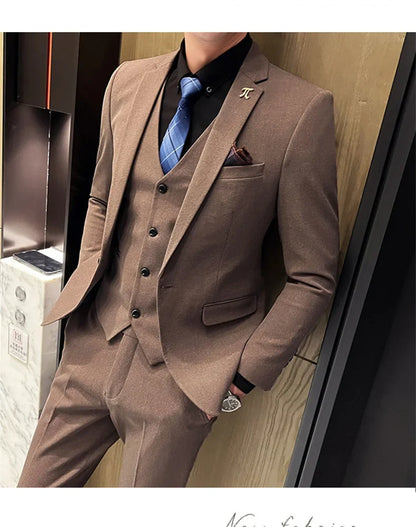 S-5XL Jacket Vest Pants Boutique Solid Color Casual Business Office Slim Mens Suit Groom Wedding Gown Blazer Waist Coat Trousers