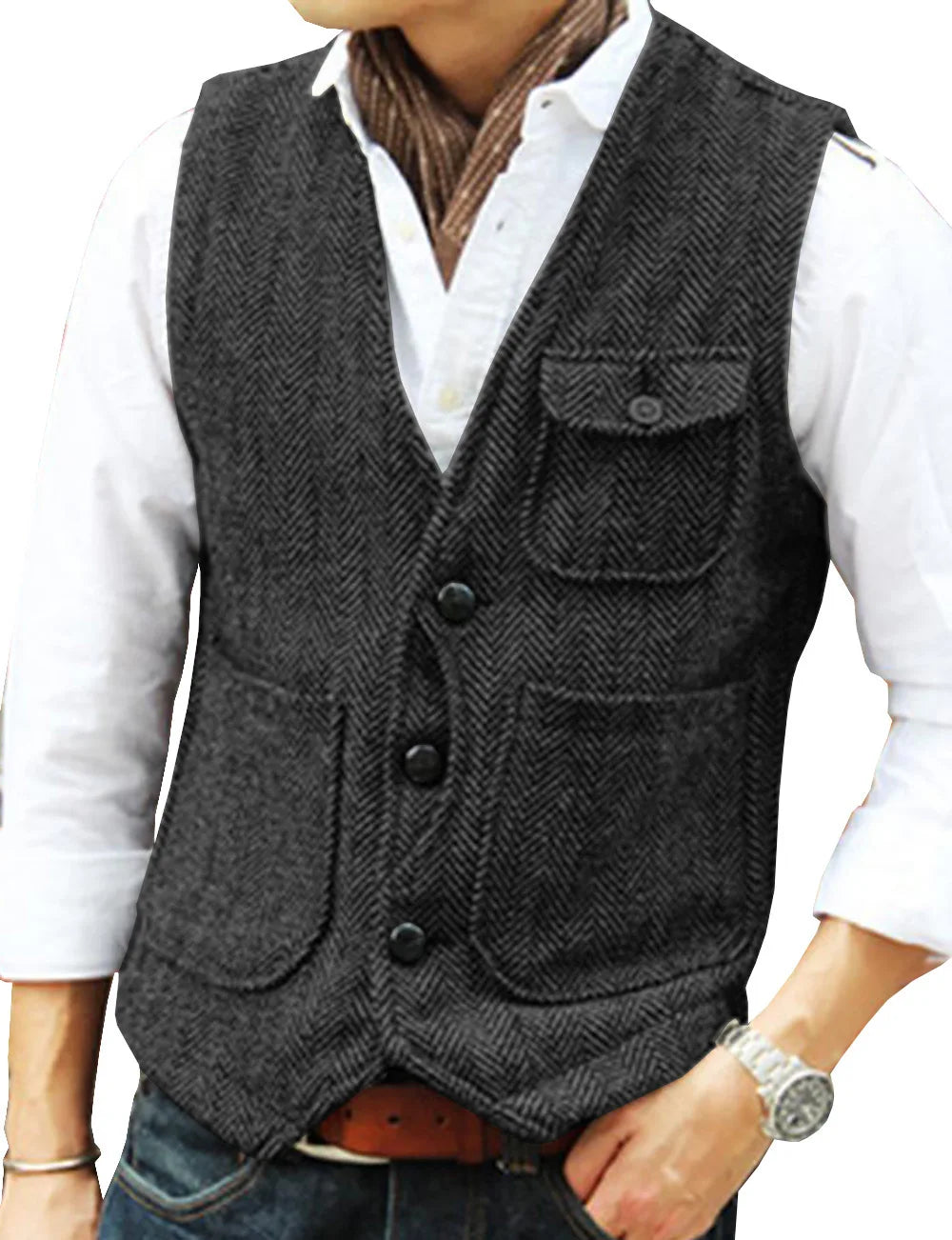 Men's Single Breasted Herringbone Suit Vest Casual Business Dinner Party Dress Mail Waistcoat Top Coat Wedding Groomsman's Dress
