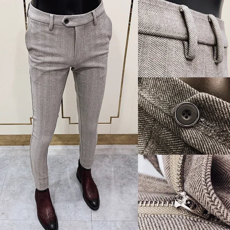 2025 Winter Men Suit Pants Woolen Thicken Keep Warm Formal Trousers Pantalones Hombre Solid Casual Slim Fit Pants Men Clothing