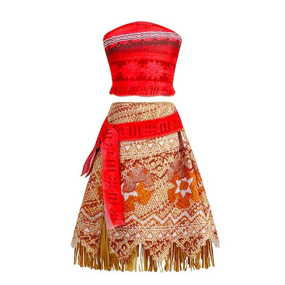 Girls Moana Princess Dress for Kids Carnival Cosplay Vaiana Costume Children Birthday Party Headwear Necklace Flower Clothes Set