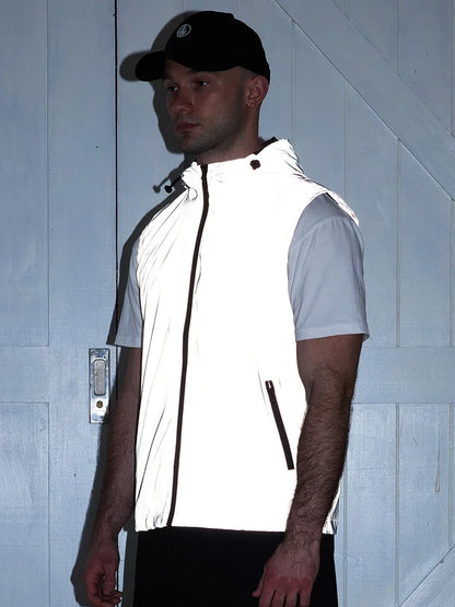Night Reflective Vest Men's Spring Summer Thin Hooded Fashion Casual Outdoor Run Dancing Hip-hop Streetwear Glowing Clothes