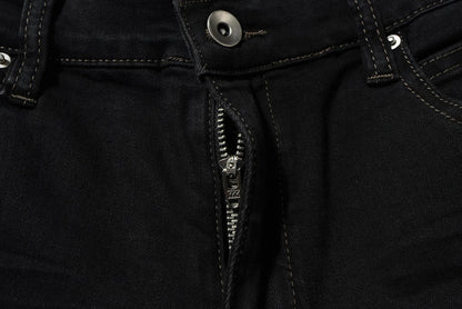 Style Ribbons slightly Stretch Baggy Flared Jeans for Men High Street Black Color Boom Cut Oversized Casual Denim Trousers