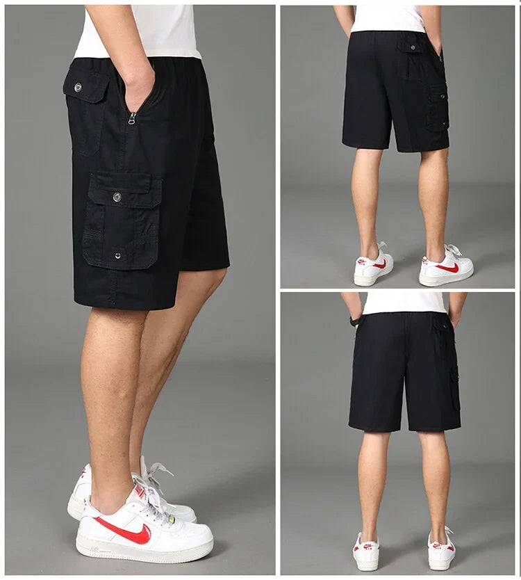 2024 Shorts Men Bermuda Cotton Pocket Zip Cargo Shorts Fashion Style Elastic Army Male Summer Casual Knee Length Vintage Yellow